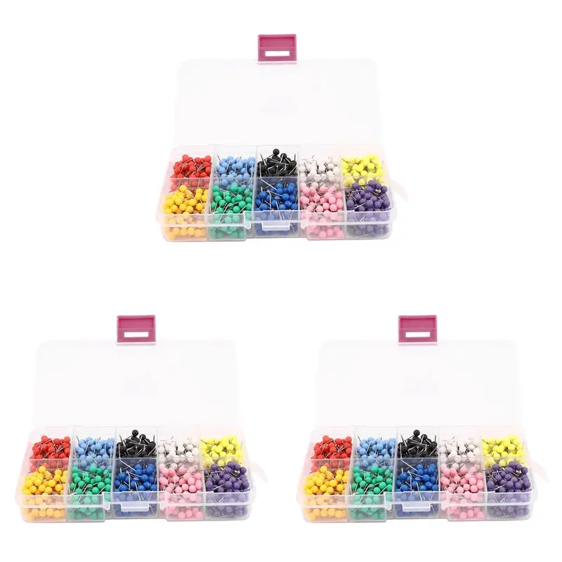3000個入り-1-8インチ-マップピン-マップタック-プラスチック製丸頭とスチール製針先-10色-各色300個