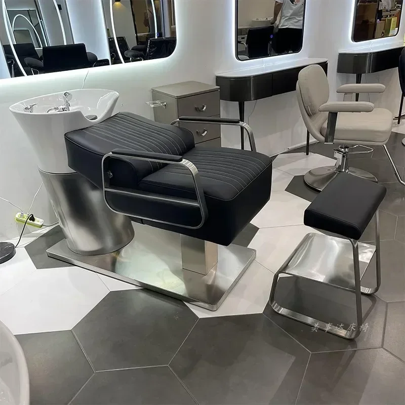 Hair Salon Half Lying Shampoo Chair Special Hairdressing Barber Shop Soft Pillow Stainless Steel Flushing Bed