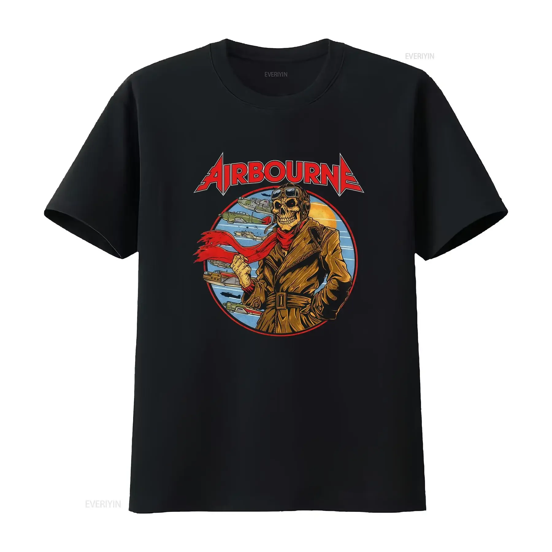 Airbourne T Shirt Scorch Circle Tour 25 Taking Back Europe Print with Pilot Skull Planes Design vintage Washed Breathable