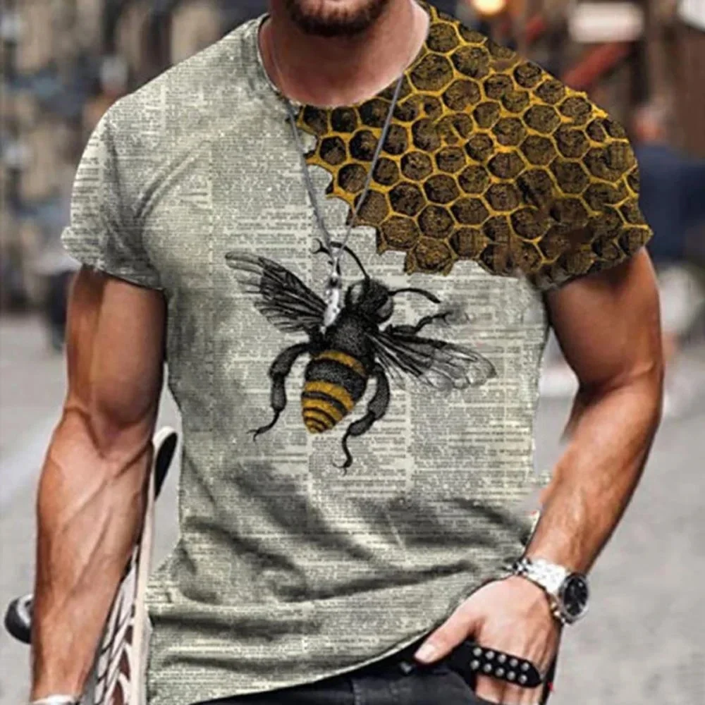 Men's Basic Tops Crew Neck Short Sleeve Funny Bee T-Shirts Personality 3D Print Summer Top Men and women Shirt Casual Unisex Tee