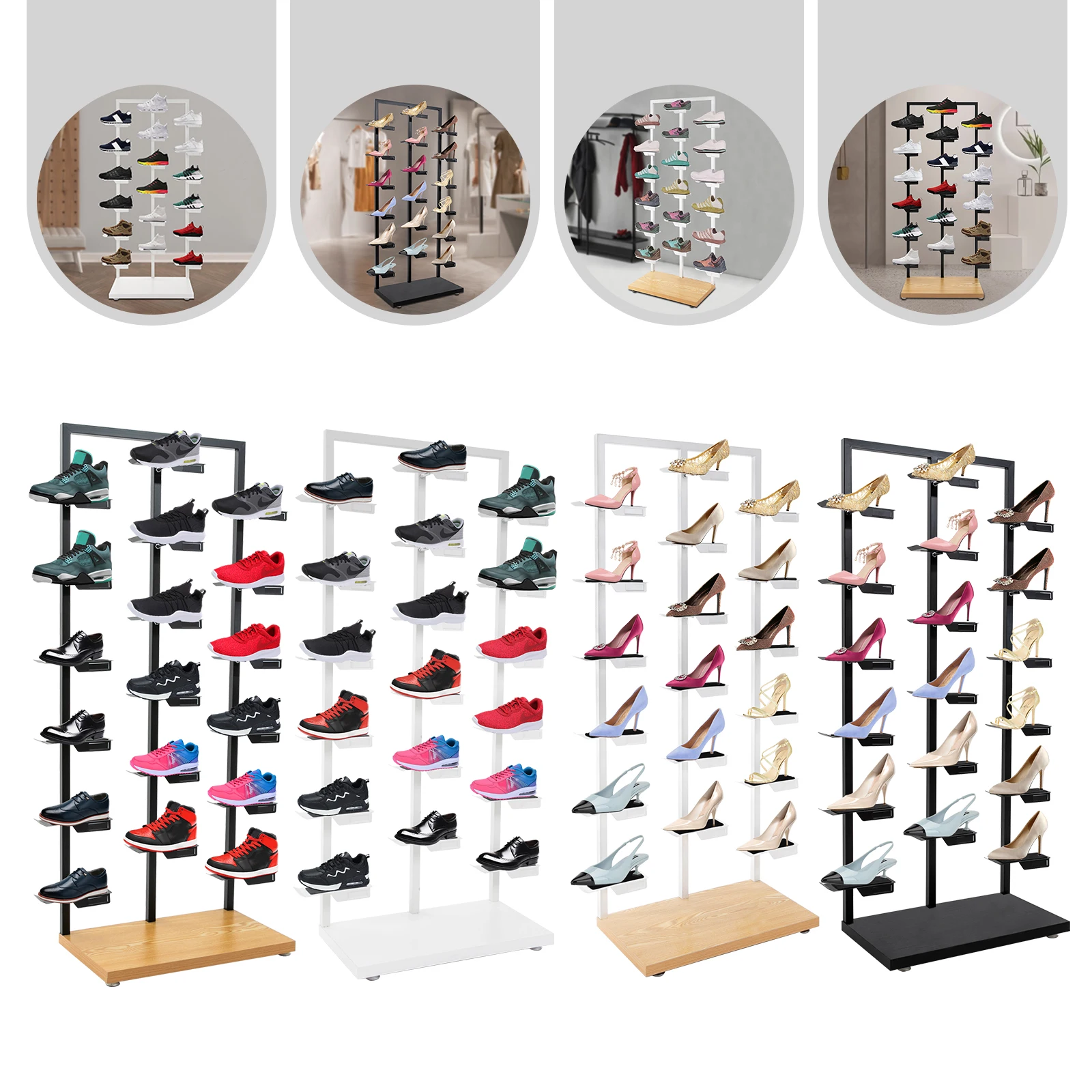 Free Standing Shoe Rack Boutique Shoe Display Shelf Creative Modern Metal Sneaker Basketball Shoes Stand for Home Store