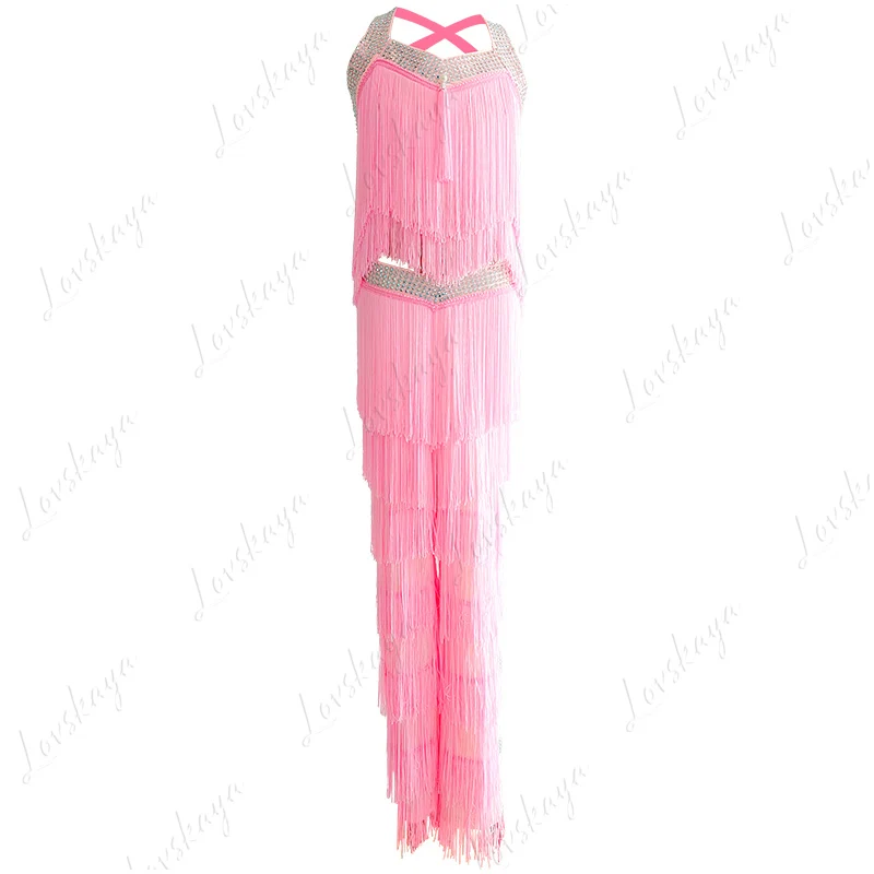 Costume de spectacle de danse latine, pantalons pour filles, Costume de spectacle pour enfants à franges, Version avancée, danse cha-cha
