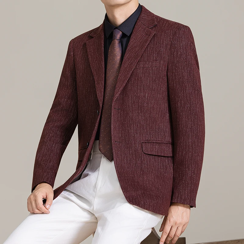 

Мужской пиджак высокого качества, модный метеоритный дождь в полоску, мужские повседневные пиджаки, приталенный деловой костюм, пальто, мужские
