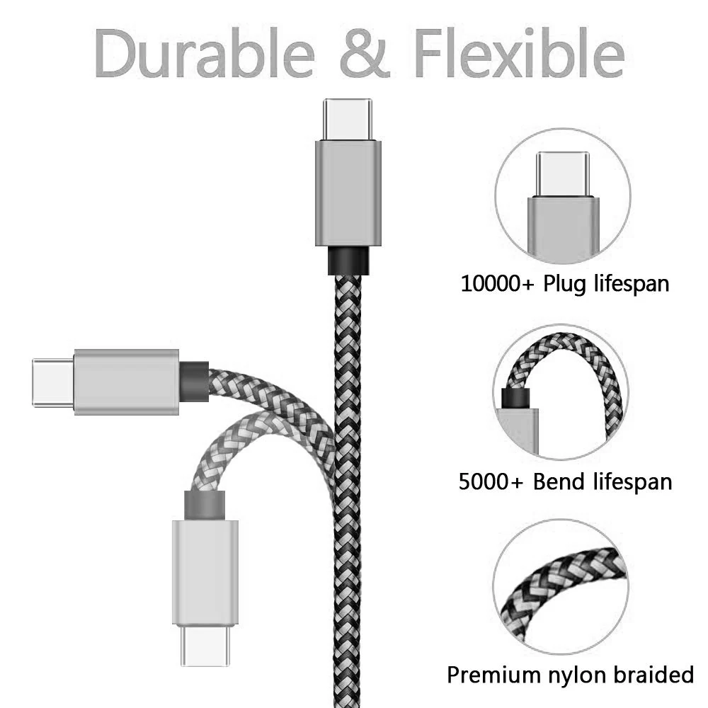 USB C타입 케이블, 날짜 동기화, 고속 충전, 나일론 편조 와이어 충전기 케이블, 삼성, 화웨이, 안드로이드 휴대폰용, 2.4A, 1M, 2M, 3M