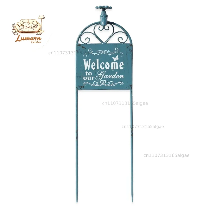 Make Old Faucets Flower Arrangement Card Garden Wrought Iron Plant Markers Plug in Type Welcome Sign for Courtyard Decoration