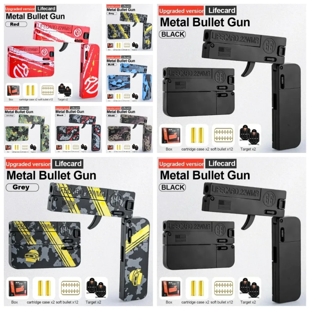 Lifecard Folding Toy Gun Metal Alloy Material, New Upgrade Soft Bullet Shooting Model for Adults & Children