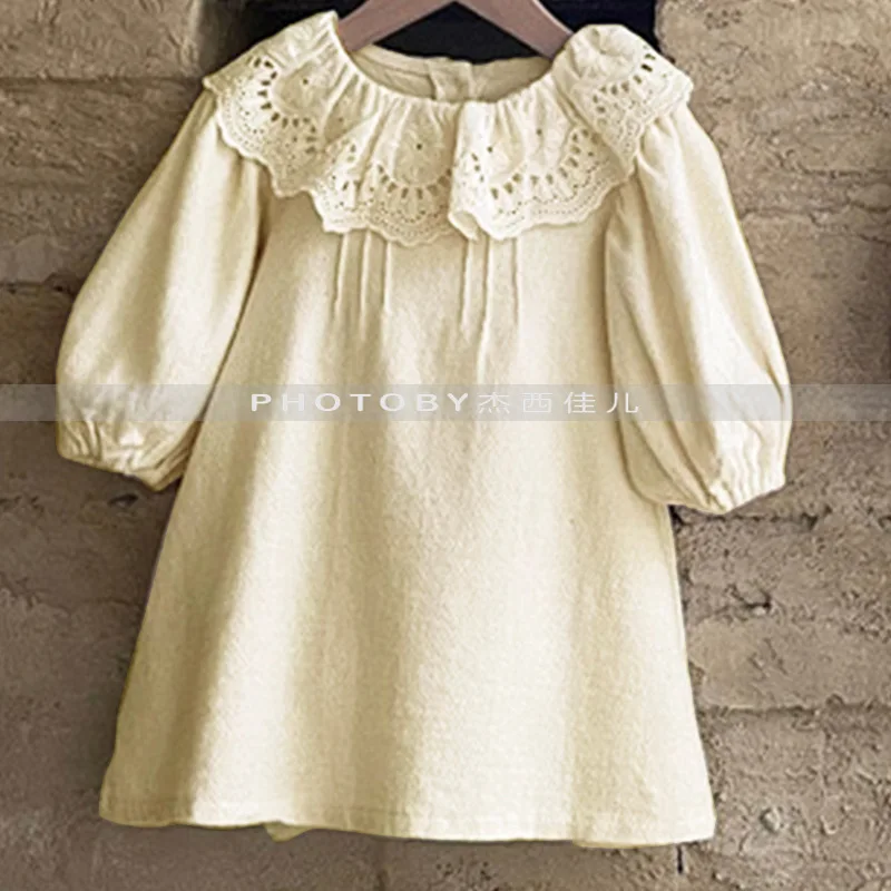 insGirls' Spring and Autumn New Dress Korean Style Fashionable Little Girl Lace Ruffle CollarAPrincess Dress
