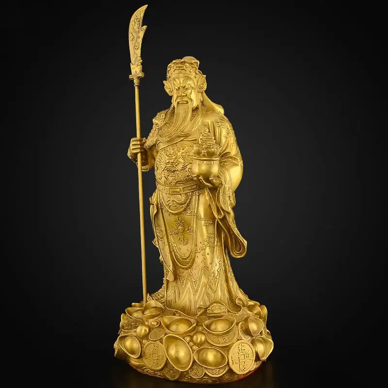 Large-sized of Yu, a deity, for home decoration in the living room; Guan Yu statue, a bronze Buddha st