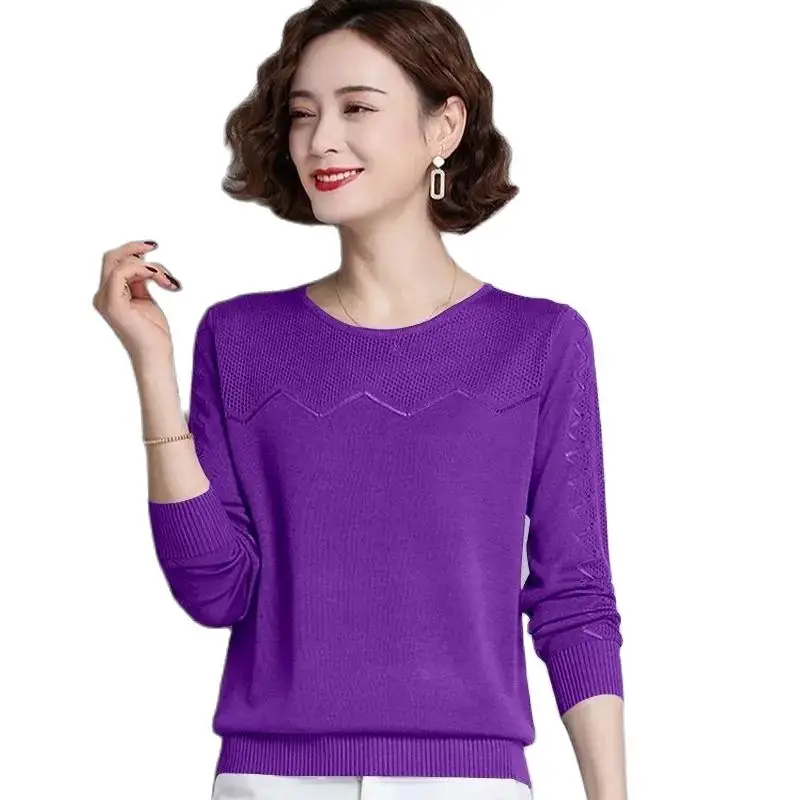 Hollow Out Women\'s Spring Autumn Coat Long Sleeves 2022 New Pullover Crew Neck Knitted Female Top Loose Fashion Primer Shirt