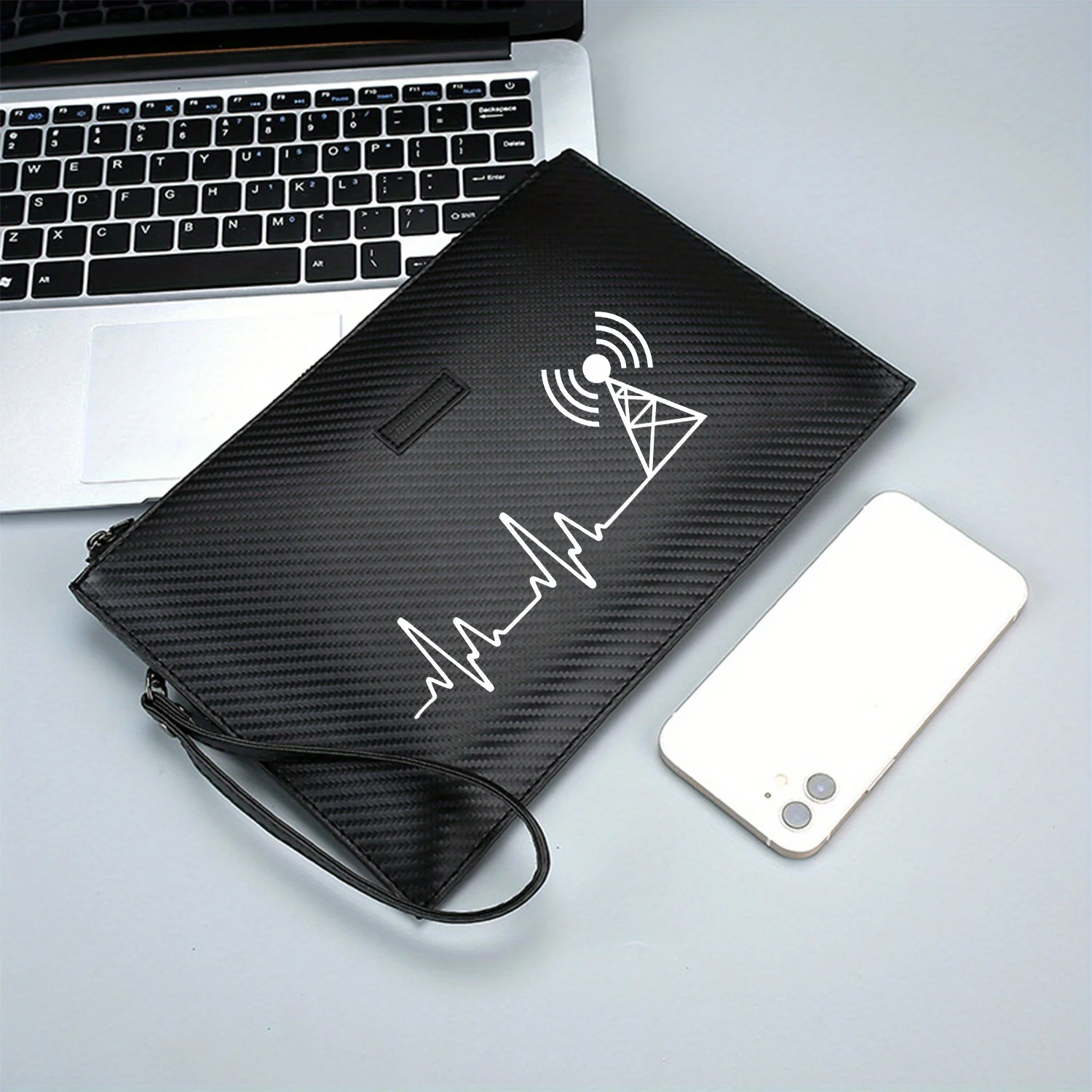 حقيبة يد رجالية من البولي يوريثان مطبوعة على شكل برج موجة الإشارة وراديو نبضات القلب أنيقة وعملية للحمل اليومي