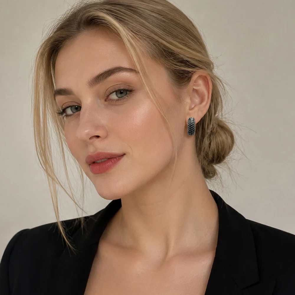 Schwarze Kreolische Creolen mit Scharnier, Europa, Vintage, feiner Schmuck für Damen und Herren, Wintergeschenk aus echtem 925er-Sterlingsilber – Detail 1