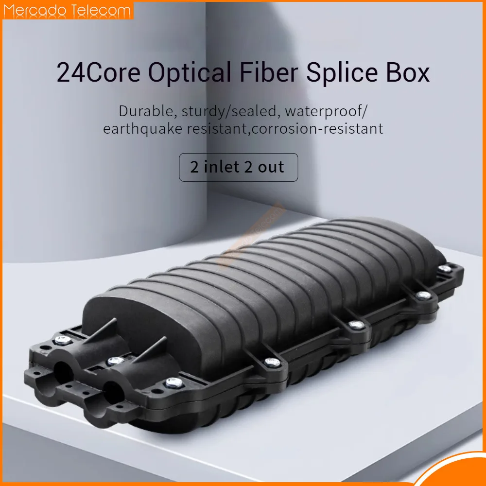 24Cores Optical Fiber Splice Box 2 IN 2 OUT Horizontal optical fibre splice box waterproof outdoor big D type fusion tray