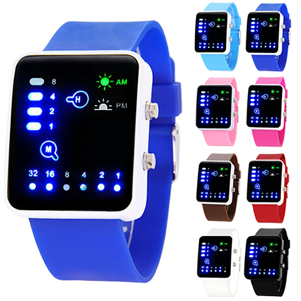 Orologio da uomo Casual sistema binario LED quadrante quadrato cinturino in Silicone orologio da polso al quarzo orologio donna horloges vrouwen moda donna orologio