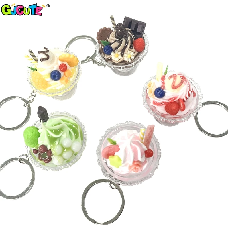 Simulation Ice Cream Keychain Creative Food Key Chains For Women Cute Imitation Sundae Dessert Cup Bag Pendants Key Ring Gift