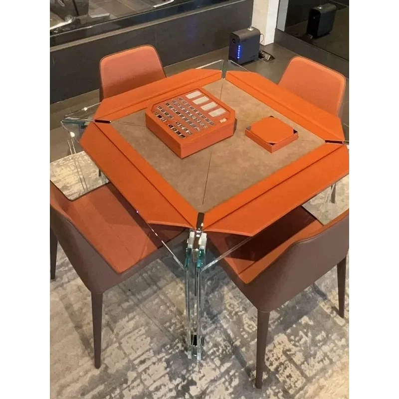 Chess table Steel glass transparent mahjong table Hand rubbing poker table Casual high-end chess and card  Game