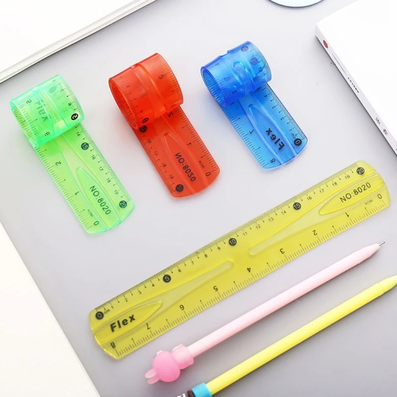 Flexible Ruler, Soft Bendable Ruler Plastic Ruler with Inches and Metric Colorful Bendier Ruler Shatterproof for Student LX9A