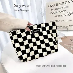 Black And White Plaid Cosmetic Bag Large Capacity Cosmetic Storage Bag Portable Versatile Checkerboard Toiletry Bag