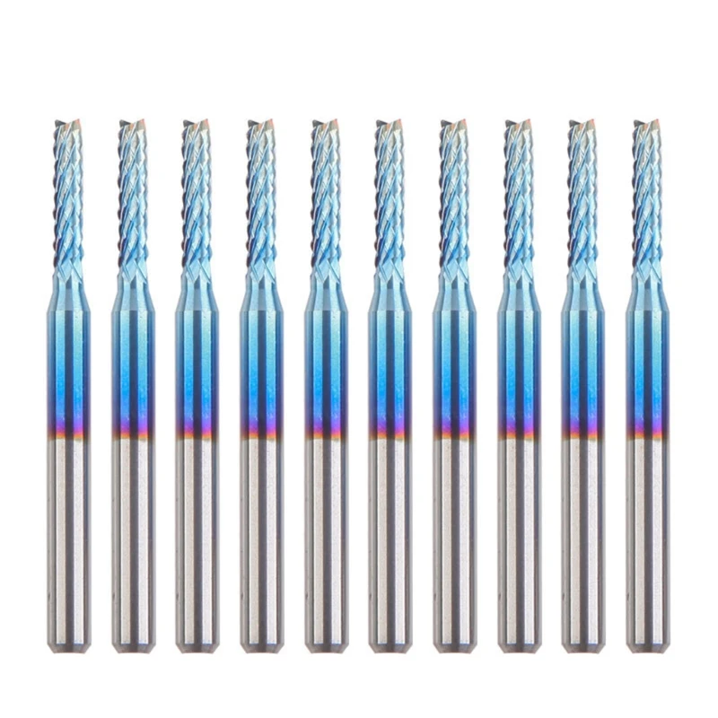 10 Pcs Steel End Mills Set 0.8mm to 3.175mm Blue Coating of for Nano Hard Alloy Corn Milling Cutter for Ste