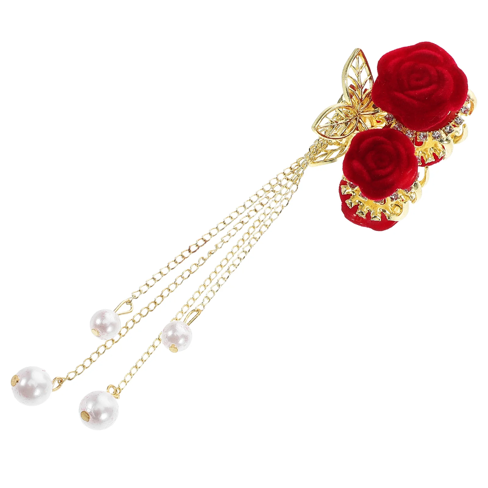 

Flocked Rose Tassel Hair Clip Rhinestone Tassel Hair Claw Cute Claw Clip For Women Girls Hair Styling Accessories Wedding