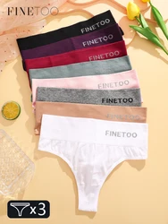 FINETOO 3pcs Women's Stretchy Panties Sexy High Waist Thongs Plus Size Underwear for Female Breathable Solid Soft Lingerie M-2XL