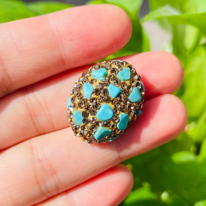 6pcs High Quality Mix Color Stone Rhinestone Paved Oval Focal Spacers Disco Beads Centerpieces Jewelry Bracelets Necklace Making