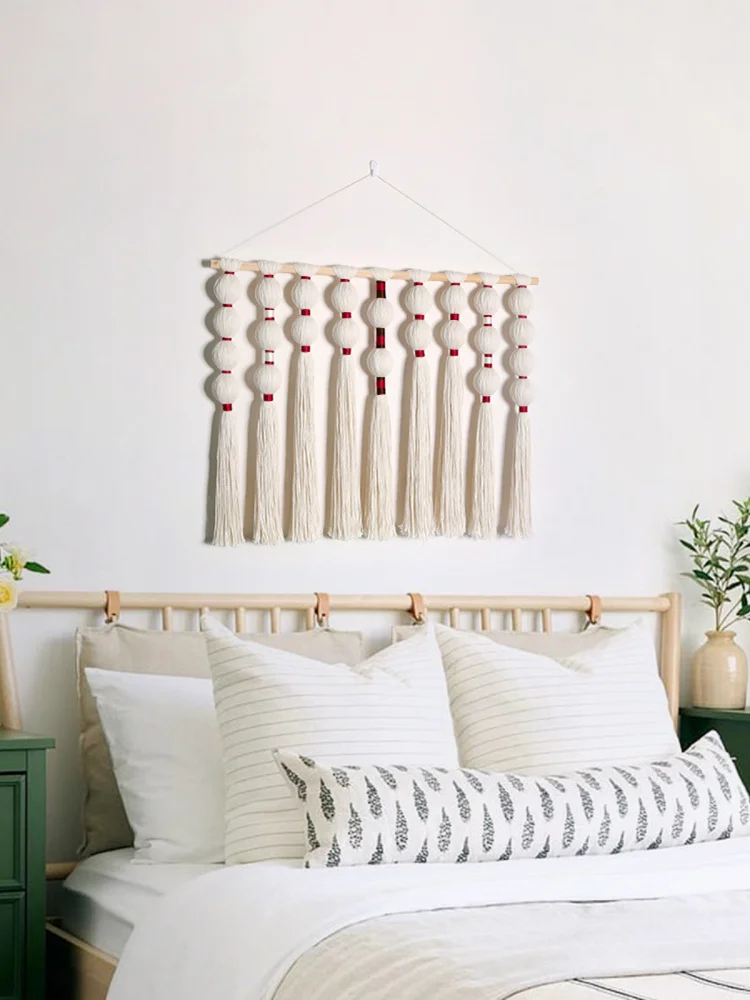 Nordic Style Handwoven Tassel Tapestry Wall Hanging Living Room Bedroom Background Wall Decorations Metal Circle Pattern