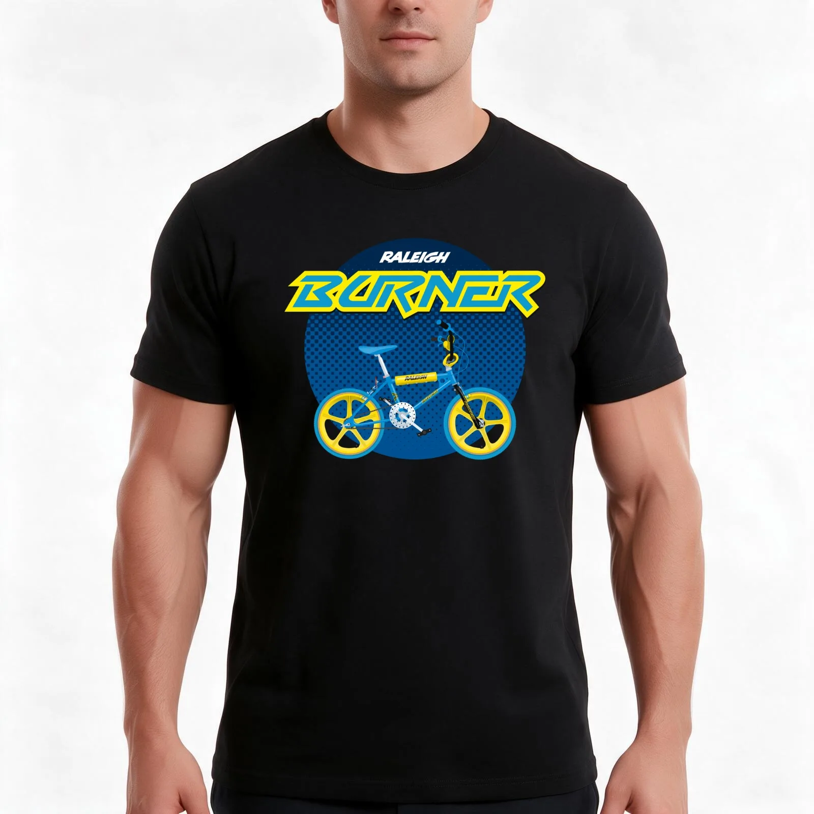 Raleigh Burner Halftone design T-Shirt, Summer Casual Cotton Tee, Oversized Streetwear Tops, Vintage Graphic Print, 100% Cotton
