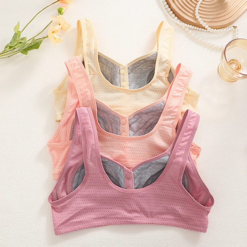 1Pcs Mother Front Opening Bra Pure Cotton Bra Plus Size Gathering Underwear Women\'s Thin Bra Without Steel Ring Vest Style Bra