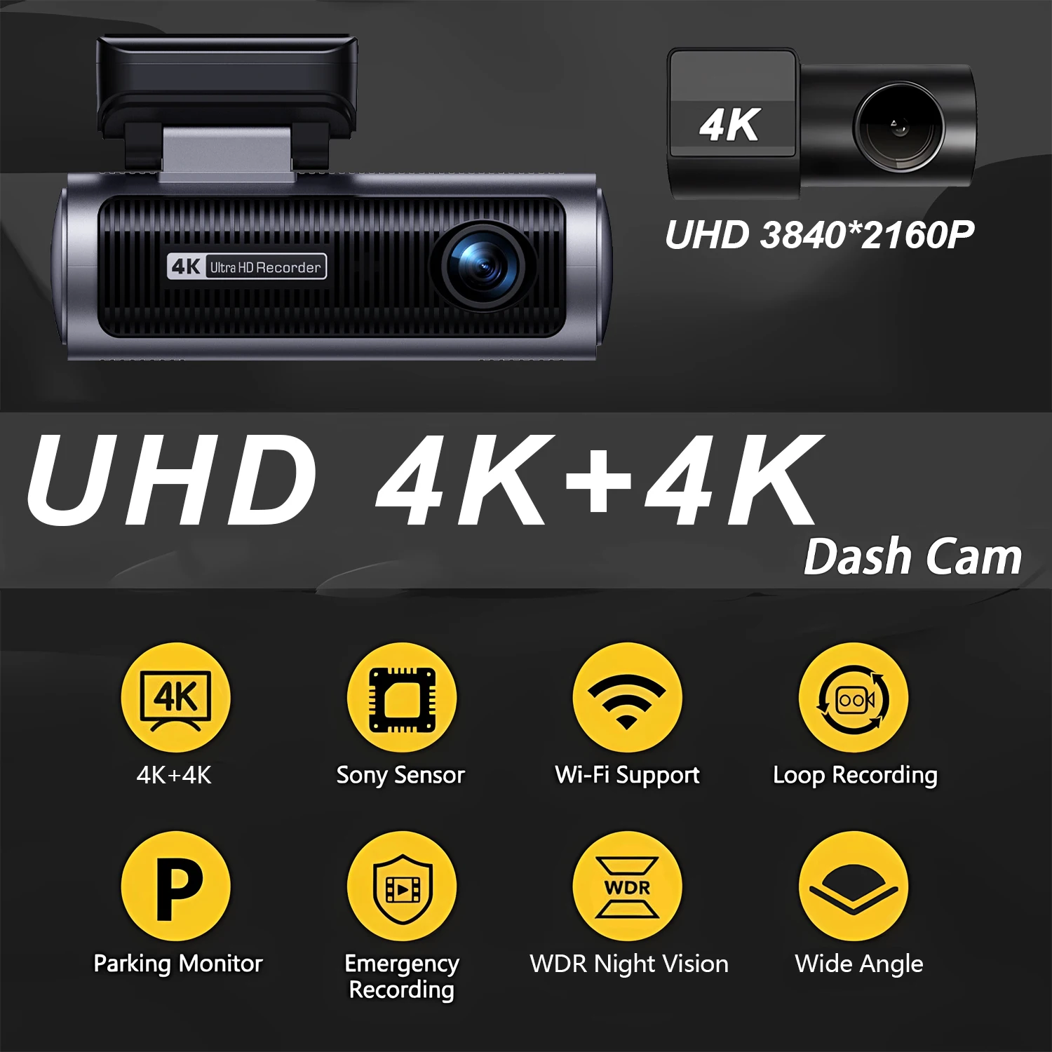 4K+4K Car Front Dash Cam Dual Lens 5G WIFI GPS DVR Black Box Room With 24H Parking Monitor Night Vision  Rear View Camera