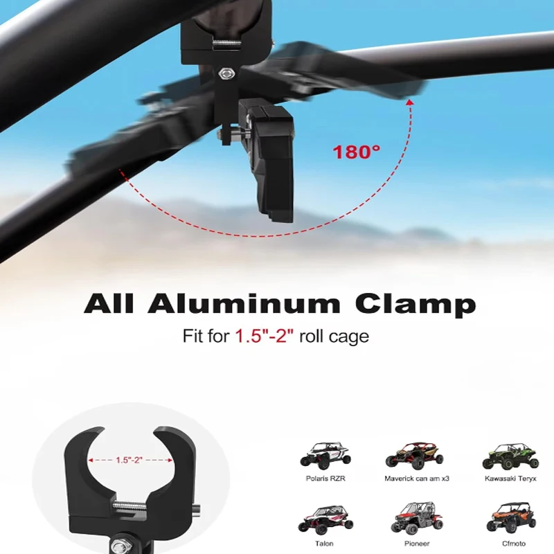 مرآة الرؤية الخلفية UTV HD SXS مرآة مركزية مع مشبك ألومنيوم تناسب 1.5 "-2.0" لـ Polaris RZR Maverick Can Am X3 Kawasaki Yamaha