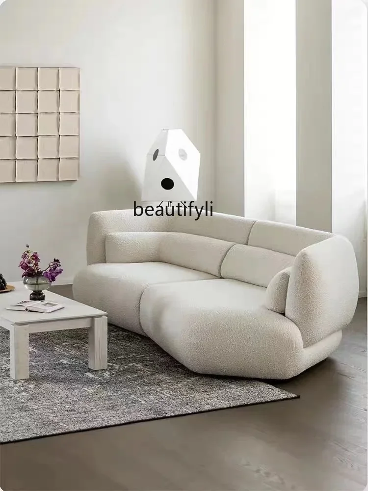 

French living room leisure sofa lamb fleece corner designer creative fabric sofa02A