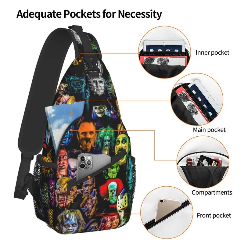 Cool Horror Film Baddies Legends Sling Bags for Travel Hiking Men\'s Chucky Jason Chest Crossbody Backpack Shoulder Daypack