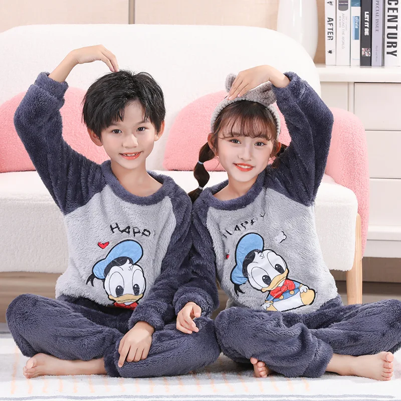 

Girls' Coral Velvet Pajamas Winter Girls' Flannel Set Children's Autumn And Winter Thickened Plush Home Clothes