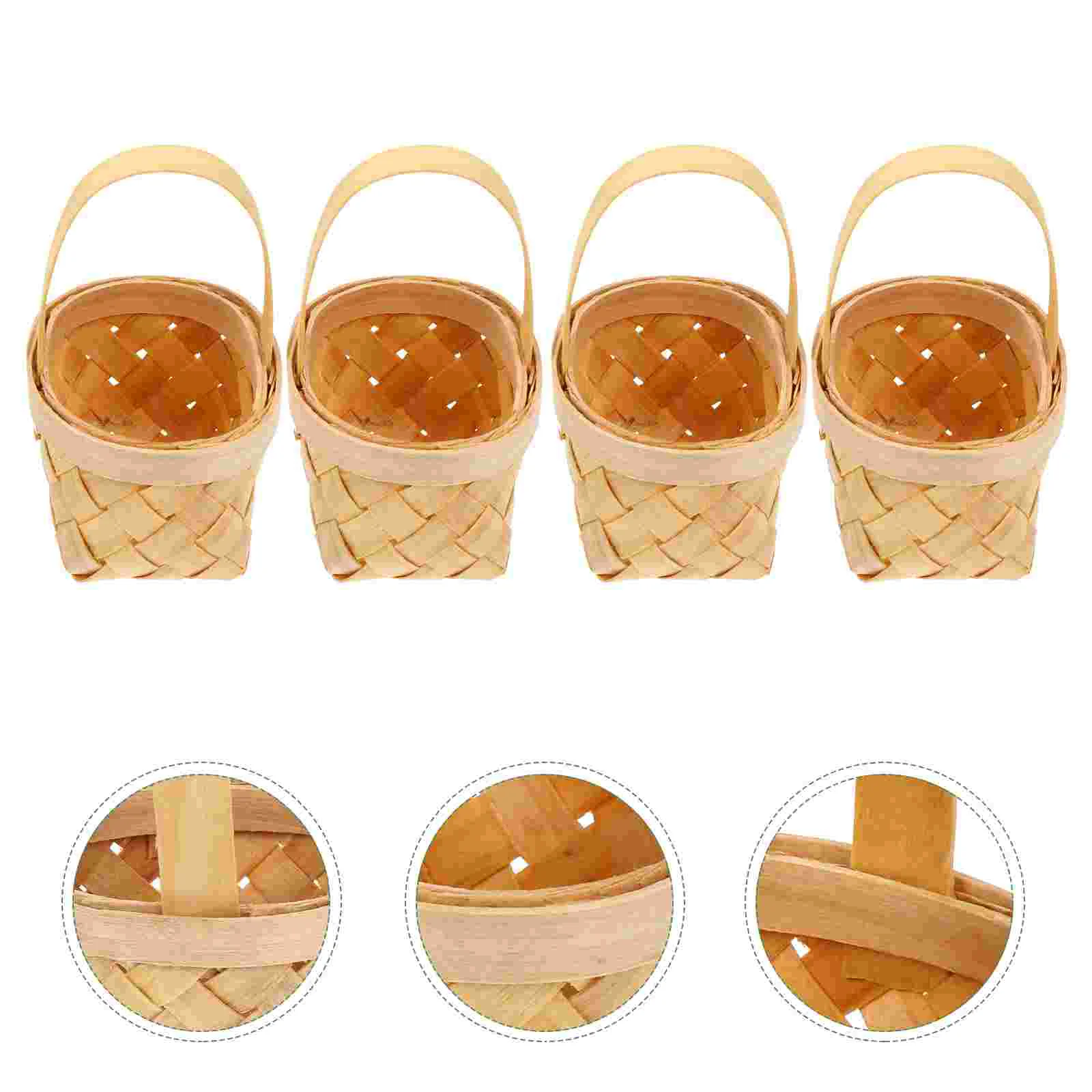 4pcs Basket Mini Woven Flower Baskets Picnic Wicker Gift Wood Storage Handle Wedding Miniature Rustic Rattan Candy Hanging