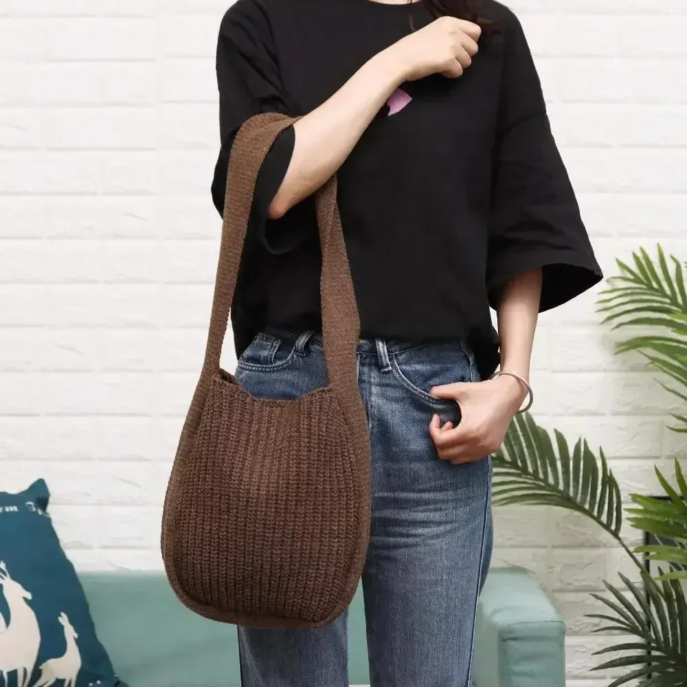 SGB2-s Fashion Women Hollow Woven Shoulder Bags Large Capacity Crochet Hobo Knitting Handbags Female Tote Shopping Bag