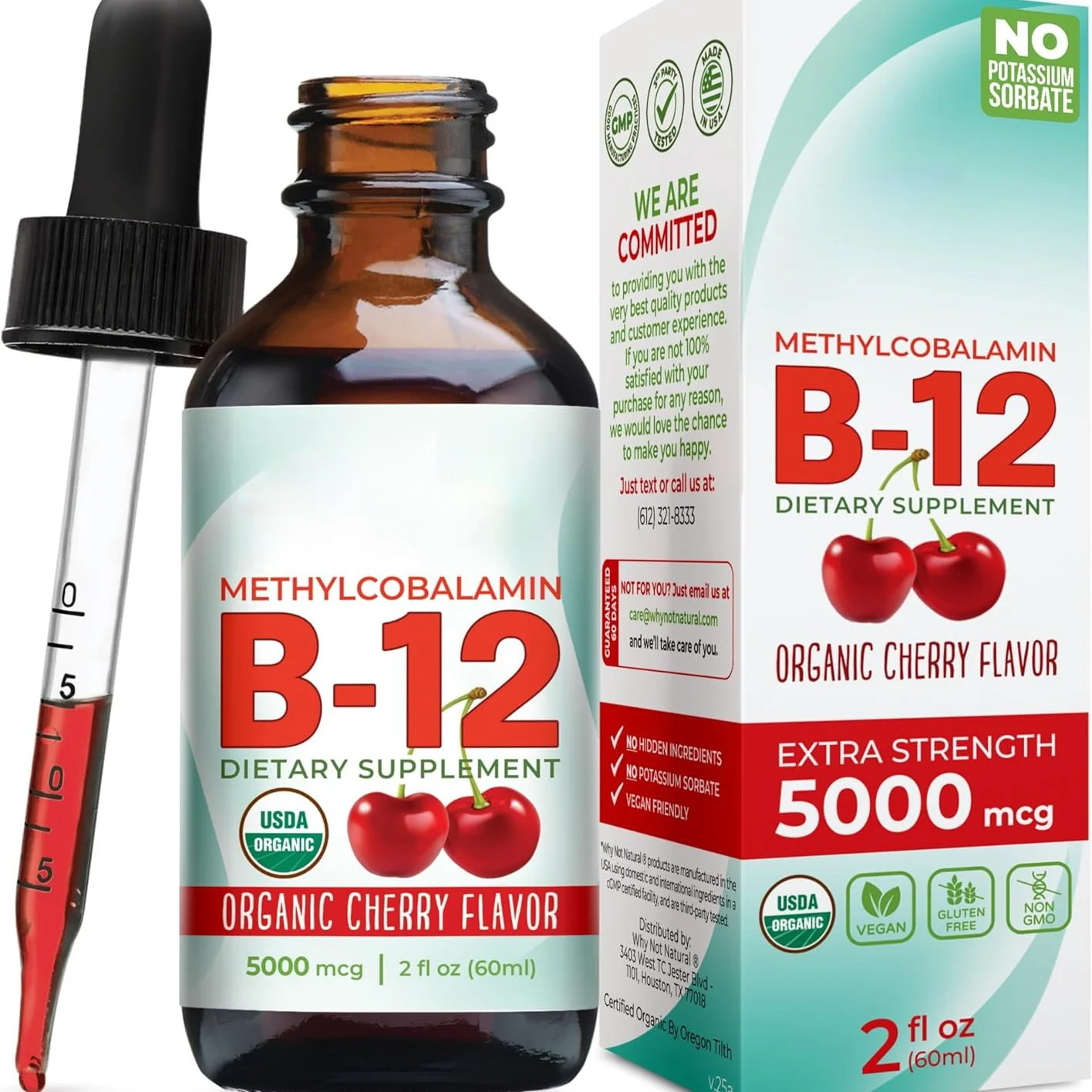 Vitamin B12 Drops 5000mcg Methylcobalamin Liquid Sublingual Supplement Cherry Flavor Vegan Sugar Free Daily Nutrition 60ml