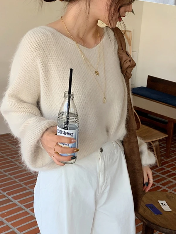 

Women's V-Ne Camere Sweater Loose Fit Thin Sle Spring Inner Wear Lazy Sle Knitted Top Warmth Feellong Sve Regular ...