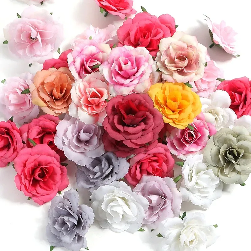 10PCs Artificial Rose Flowers 7cm Silk Fake Flower Heads for Home Room Dceor Garden Wedding Marriage Decoration Gifts Accessory