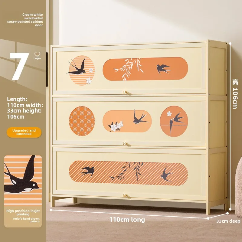 

New model Home shoe cabinet Home entrance Indoor solid wood porch cabinet Large capacity shoe rack Cream style retro storage