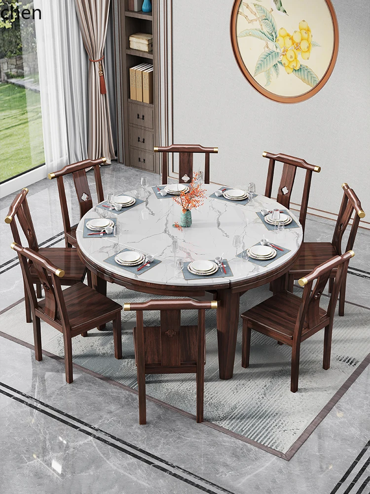 

QZT rock slab folding dining table telescopic combination purple gold sandalwood small apartment household round dining table