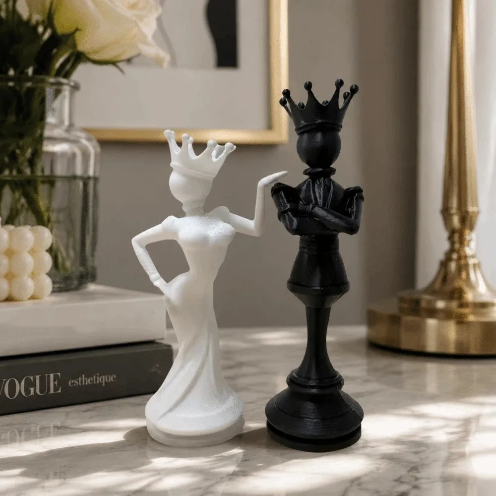 2pcs 3D Printed Chess Couple Statues Sculpture Decoration Queen King Statue Creative Persons Figurine Gift For Couples