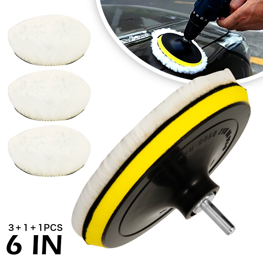 5pcs Car Polishing Pads Set 6 Inch Wool Buffing Pads Kit Automobile Buffer Polisher Bonnet Pads Car Accessories for Car