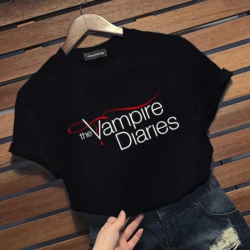 New The Vampire Diaries Graphic Print T-shirt  Women's Personalized Creative Round Neck Short Sleeve Shirt
