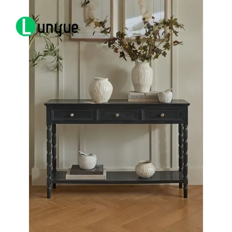 American Solid Wood Entryway Table for Hall Living Room Corridor No Assembly Required with Metal Handle Console Furniture