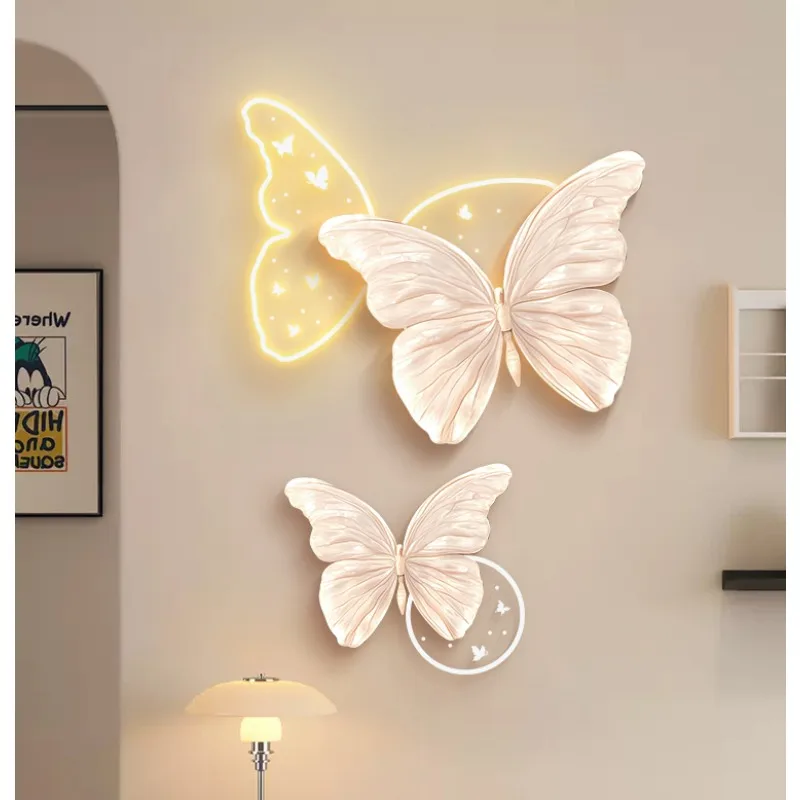 cream wind butterfly living room decoration painting dining room background wall hanging painting lighting high sense