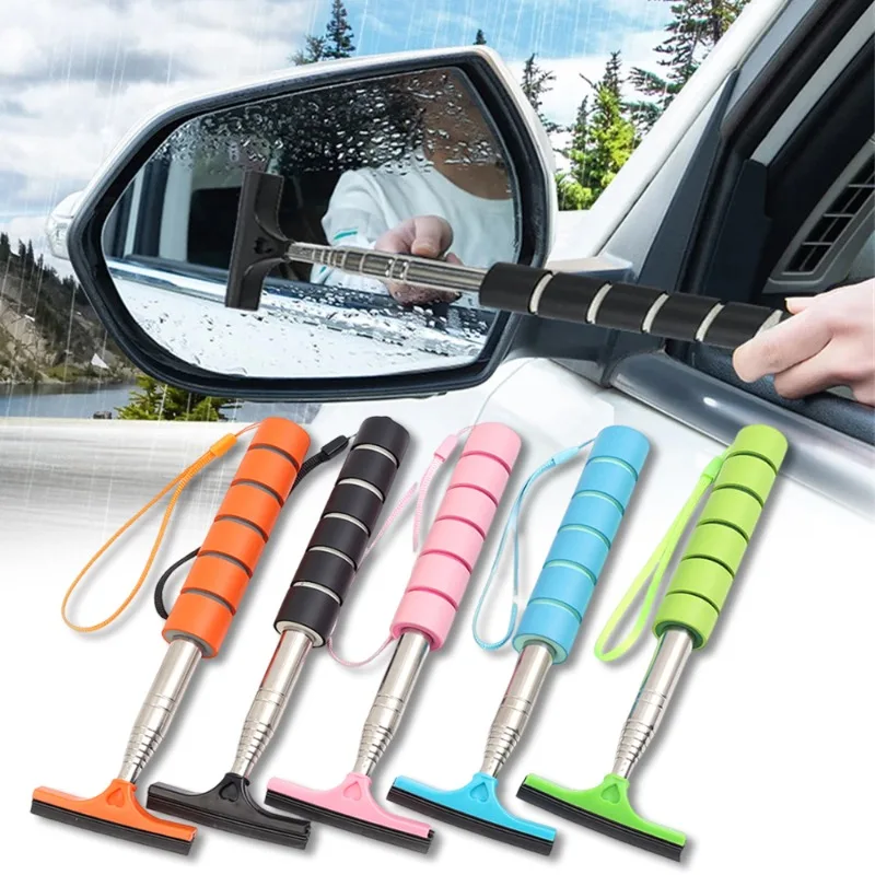 

Car Rearview Mirror Wiper Portable Handheld Layered Scraper Squeegee Universal Stainless Steel Telescopic Retractable Brush