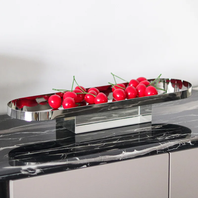 

Роскошный современный поднос-сервировщик с хрустальным основанием, длинный прямоугольный поднос для закусок, для декора дома в стиле модерн, элегантные подносы для фруктов и конфет