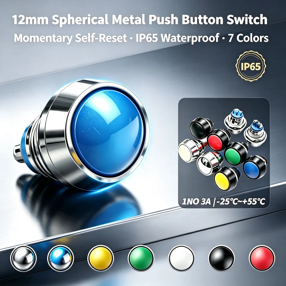 12mm Ball Round Head Metal Push Button Switch Momentary Waterproof 3A 1NO Screw Feet Auto Modification Car Horn Door Bell