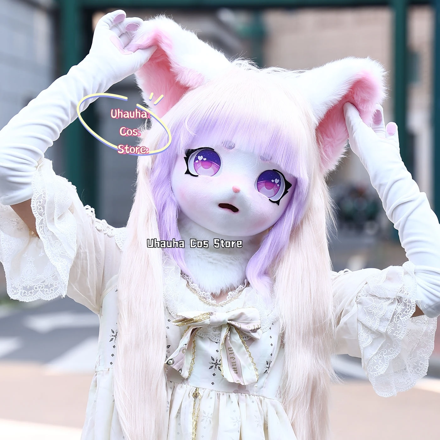 Standing Ears Furry Kig Cosplay Mask Paw Head Base Comiket Furry Fursuit 6Color Kigurumi Animal Cat Rabbit Doll Beast Costume