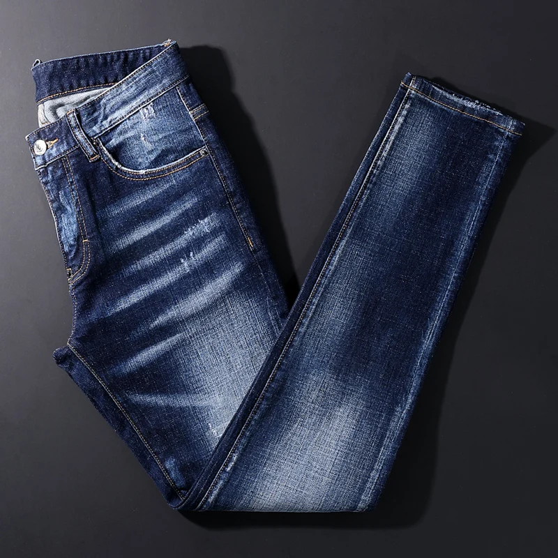 

Fashion Designer Men Jeans Vintage Blue Stretch Slim Fit Vintage Ripped Jeans Men Italian Style Brand Denim Pants Hombre